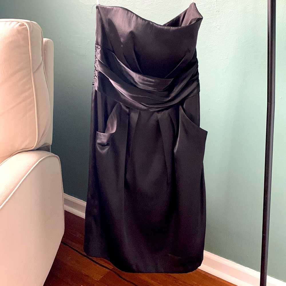 David’s Bridal Short Charmeuse Dress with Ruched Waist & Pocket